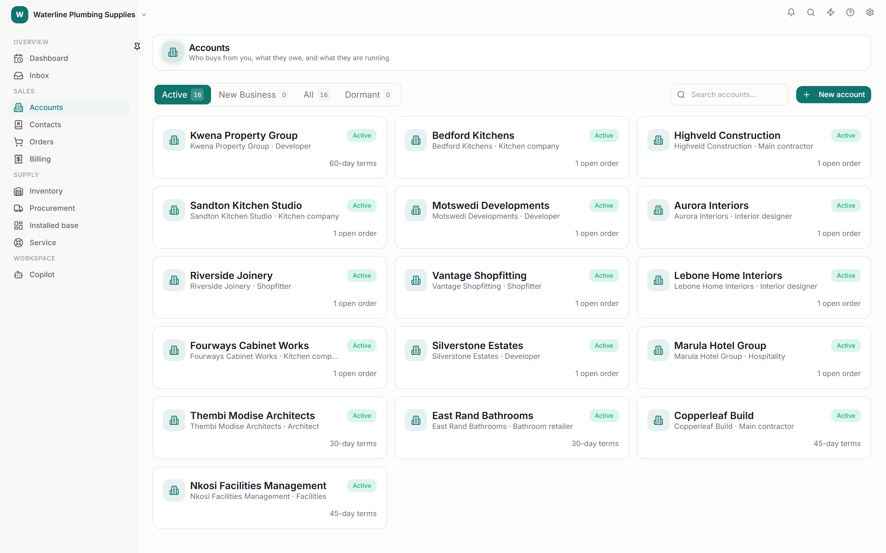 Waterline Plumbing Supplies: accounts